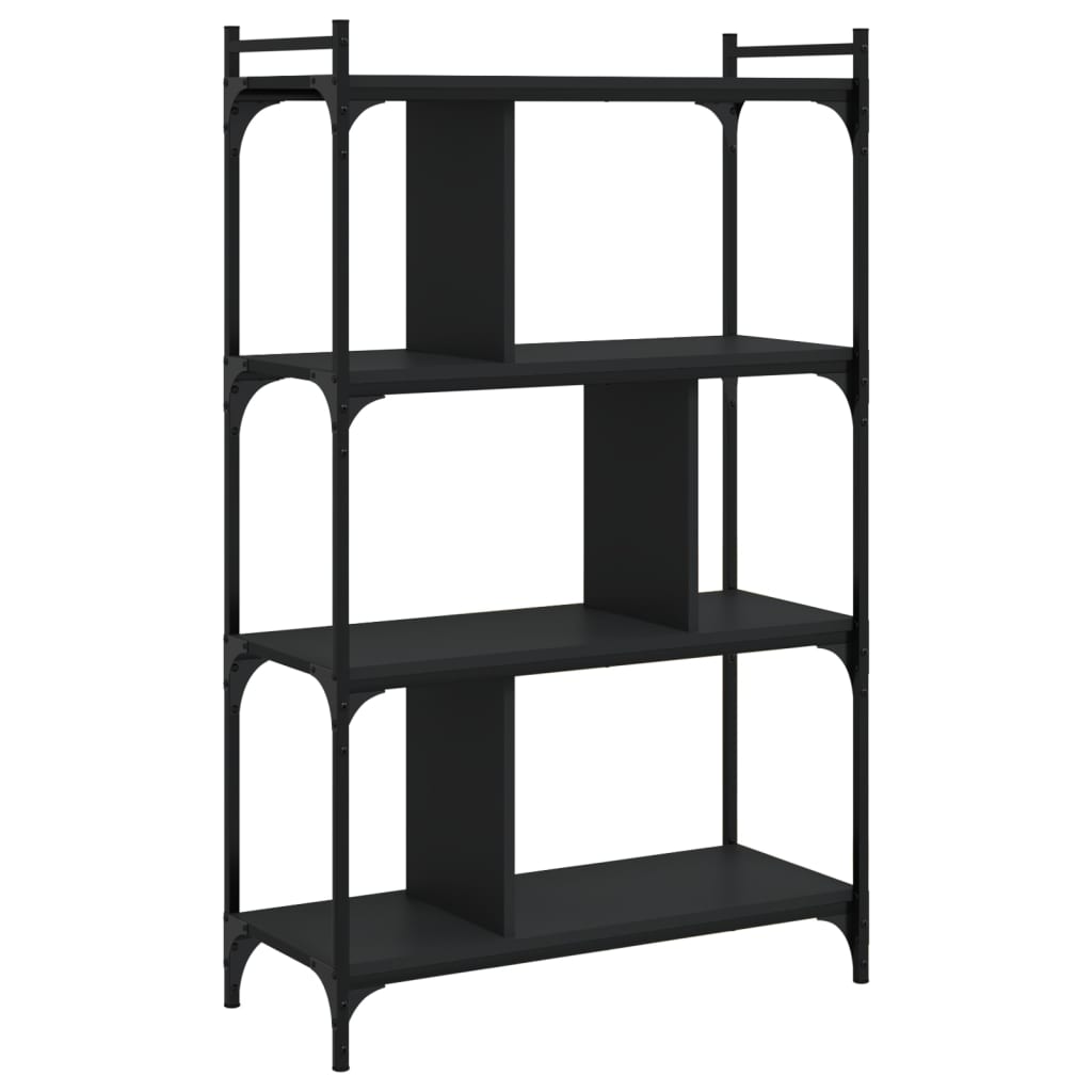 bogreol med 4 hylder 76x32x123 cm konstrueret træ sort billede