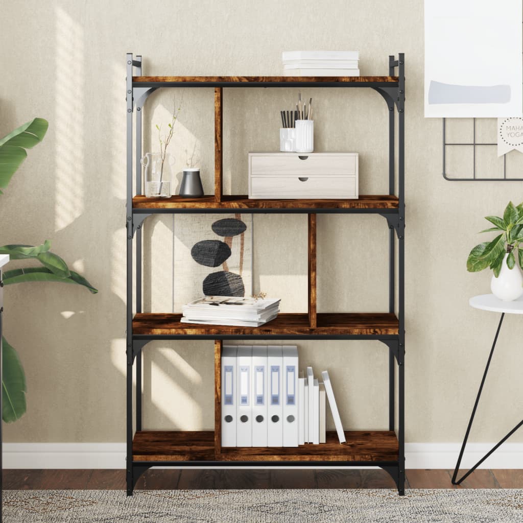 bogreol 76x32x123 cm 4 hylder konstrueret træ røget eg billede