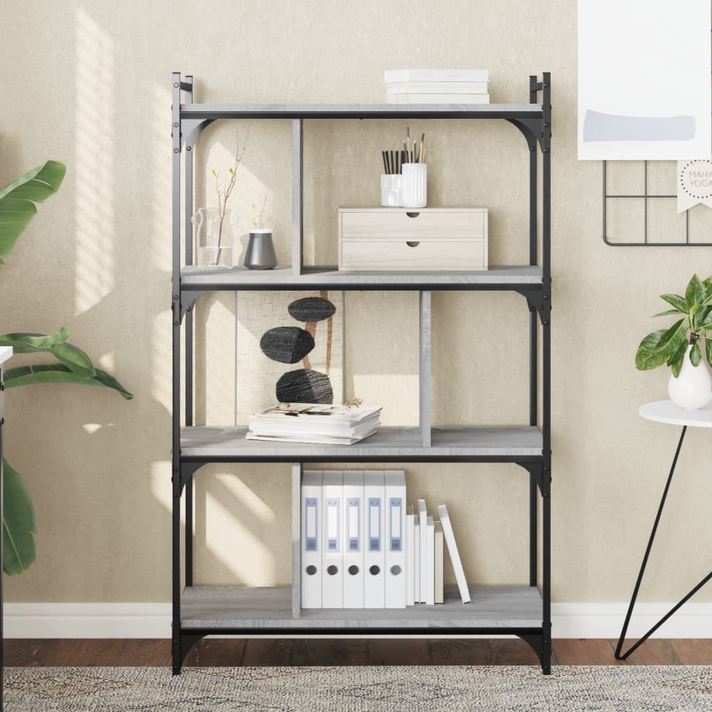 vidaXL bogreol 76x32x123 cm 4 hylder konstrueret træ grå sonoma-eg