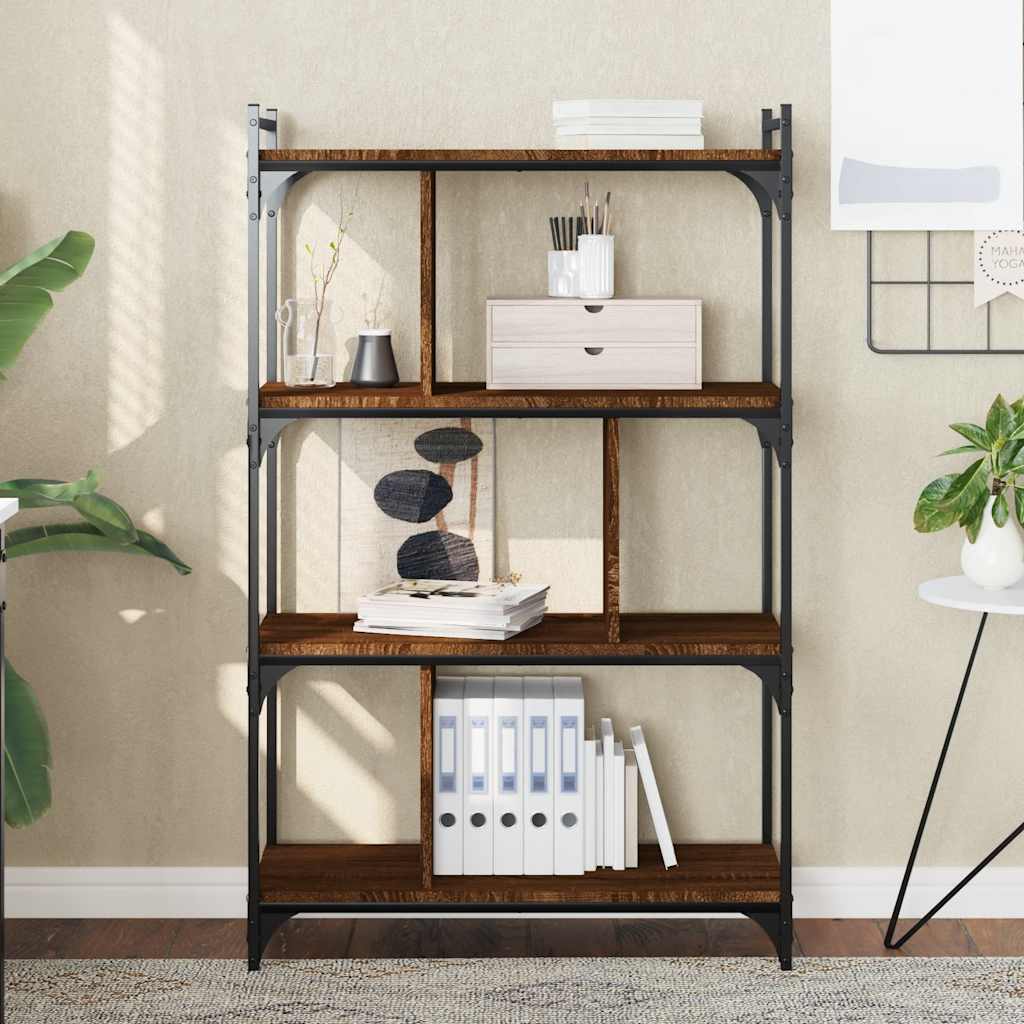 Bogreol i konstrueret træ - 76 × 32 × 123 cm, brun eg, 4 hylder
