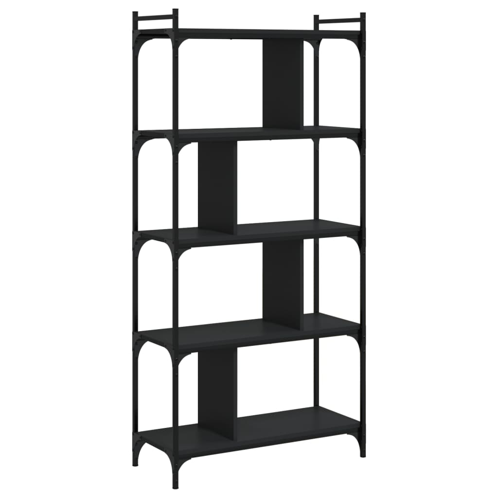 bogreol med 5 hylder 76x32x158 cm konstrueret træ sort billede