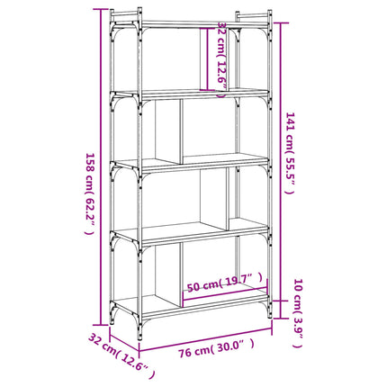 bogreol med 5 hylder 76x32x158 cm konstrueret træ sort