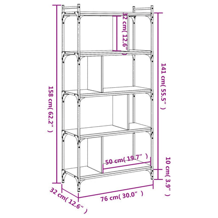 bogreol 76x32x158 cm 5 hylder konstrueret træ sonoma-eg