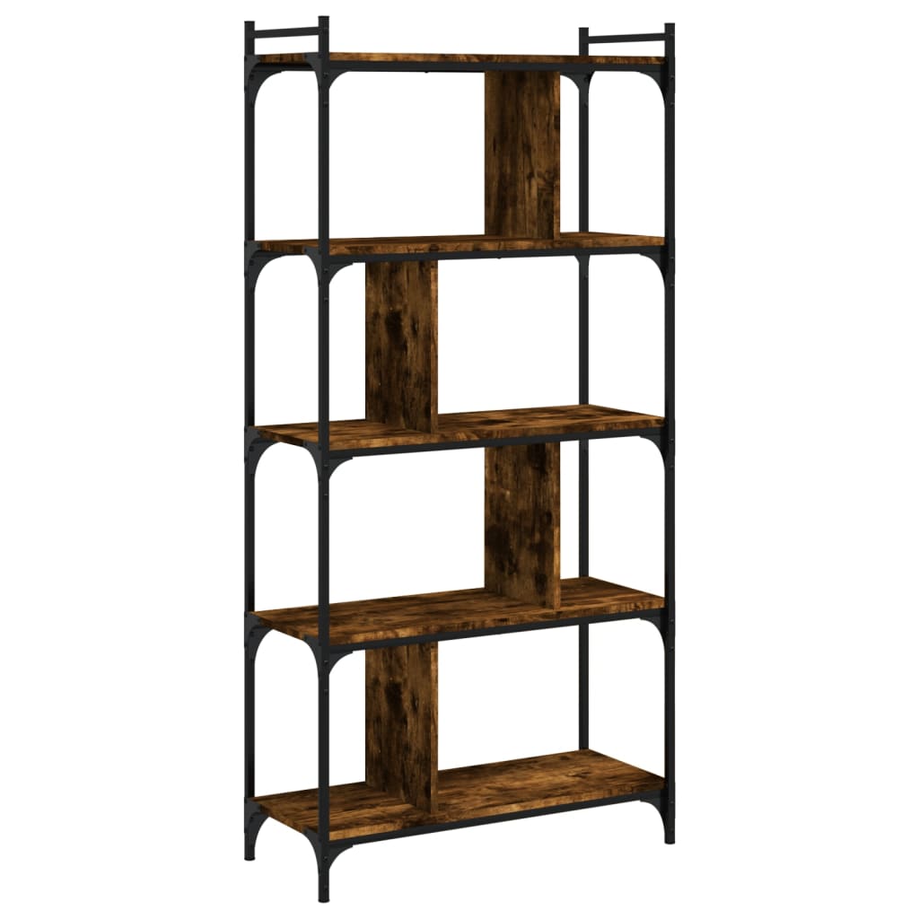 bogreol 76x32x158 cm 5 hylder konstrueret træ røget eg billede