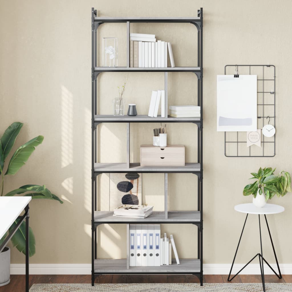 bogreol 76x32x192 cm 6 hylder konstrueret træ grå sonoma-eg billede