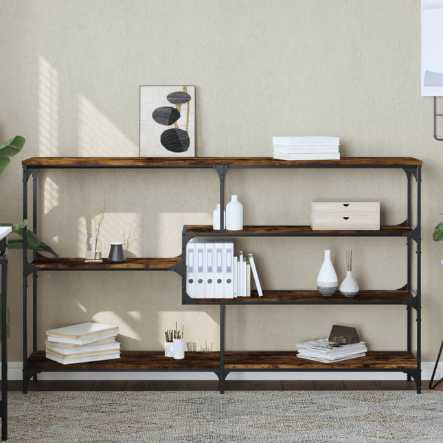 konsolbord 160x32x95 cm konstrueret træ røget egetræsfarve