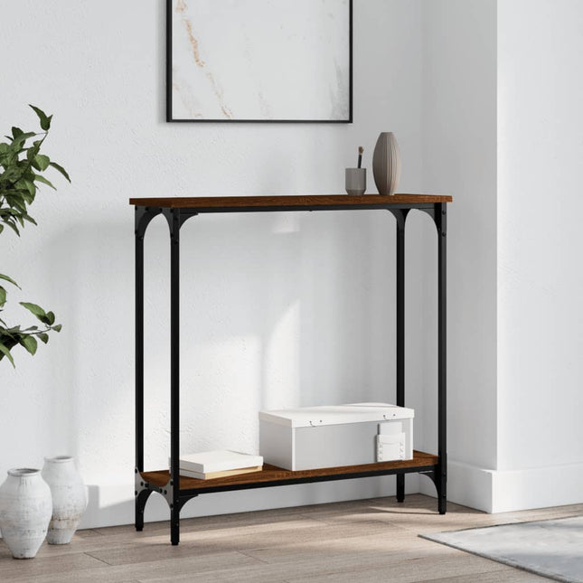 konsolbord 75x22,5x75 cm konstrueret træ brunt egetræ