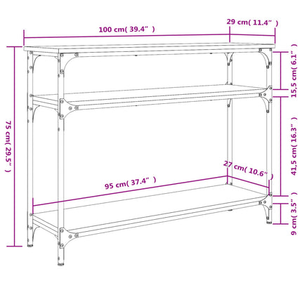 konsolbord 100x29x75 cm konstrueret træ sort