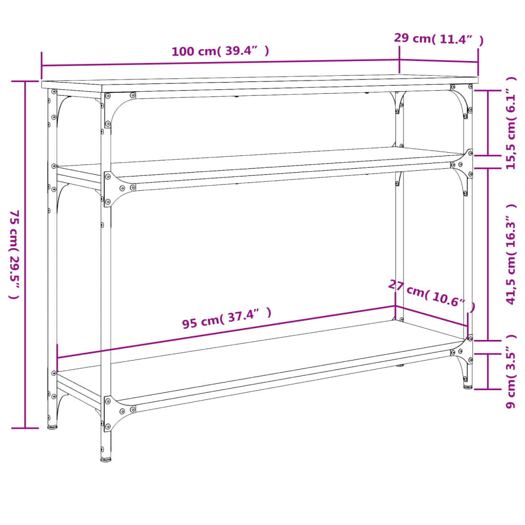 konsolbord 100x29x75 cm konstrueret træ grå sonoma-eg