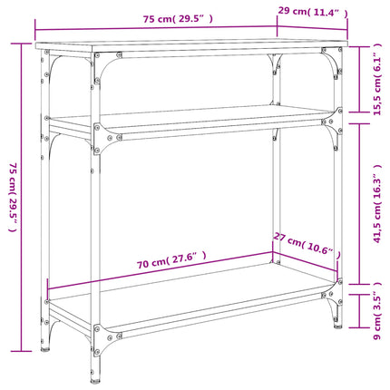 konsolbord 75x29x75 cm konstrueret træ sort