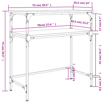 konsolbord 75x35,5x75 cm konstrueret træ røget egetræsfarve
