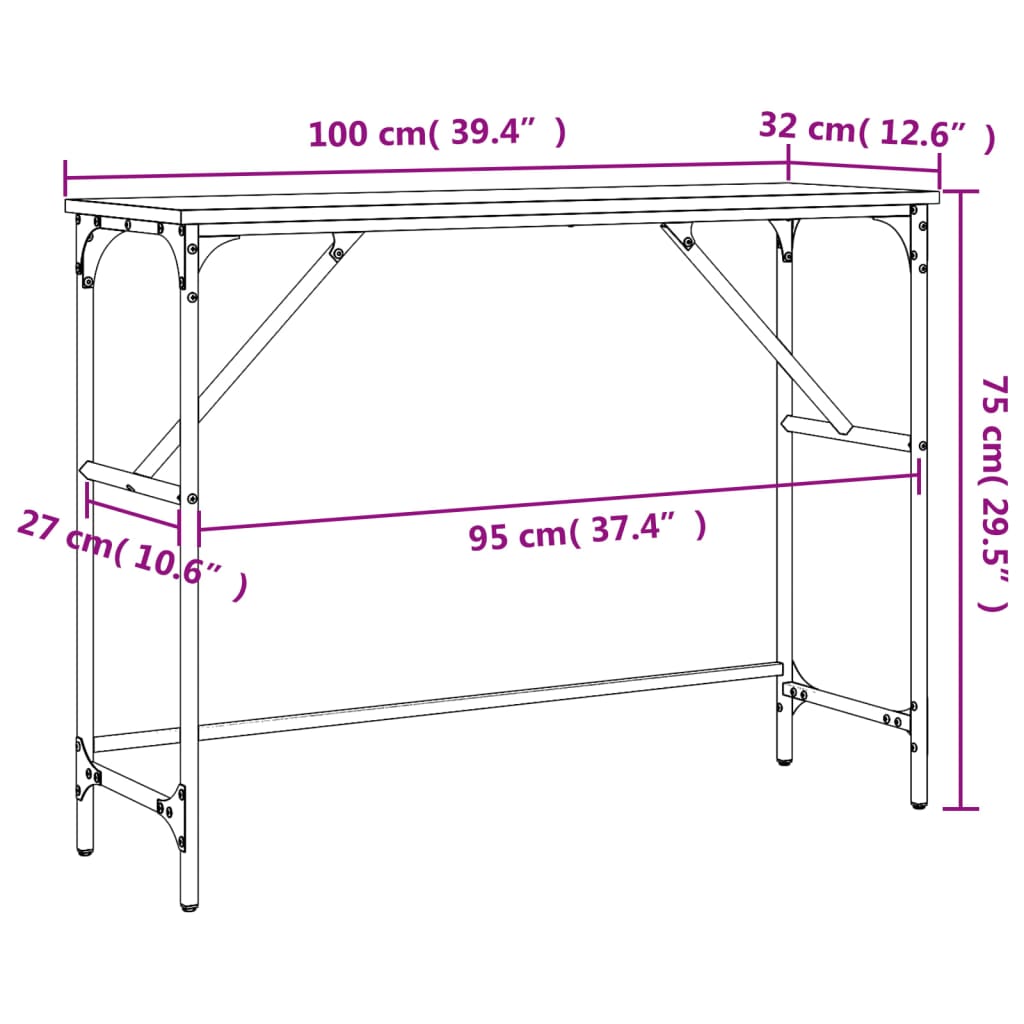 konsolbord 100x32x75 cm konstrueret træ røget egetræsfarve