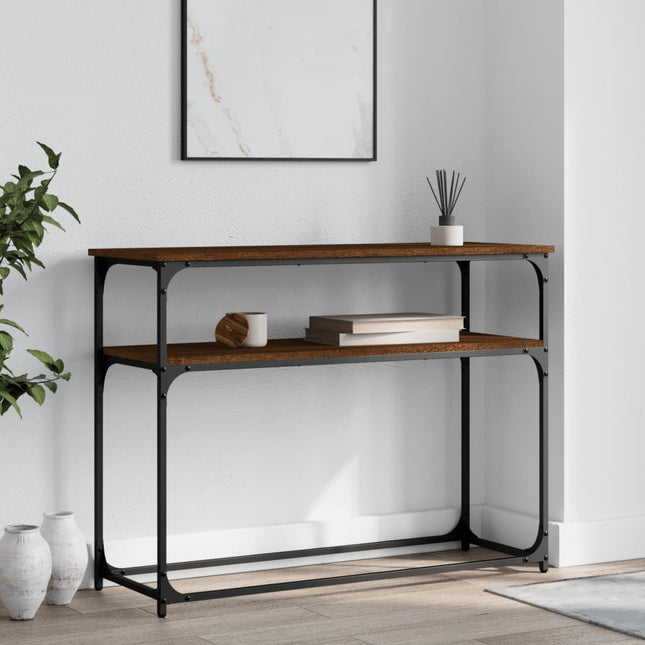 konsolbord 100x35,5x75 cm konstrueret træ brunt egetræ