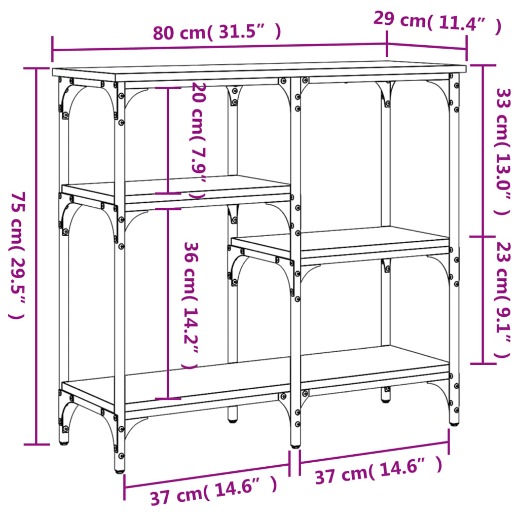 konsolbord Sonoma eg 80x29x75 cm konstrueret træ