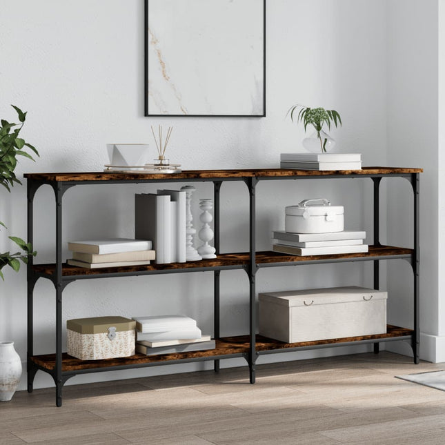 konsolbord 150x29x75 cm konstrueret træ røget egetræsfarve
