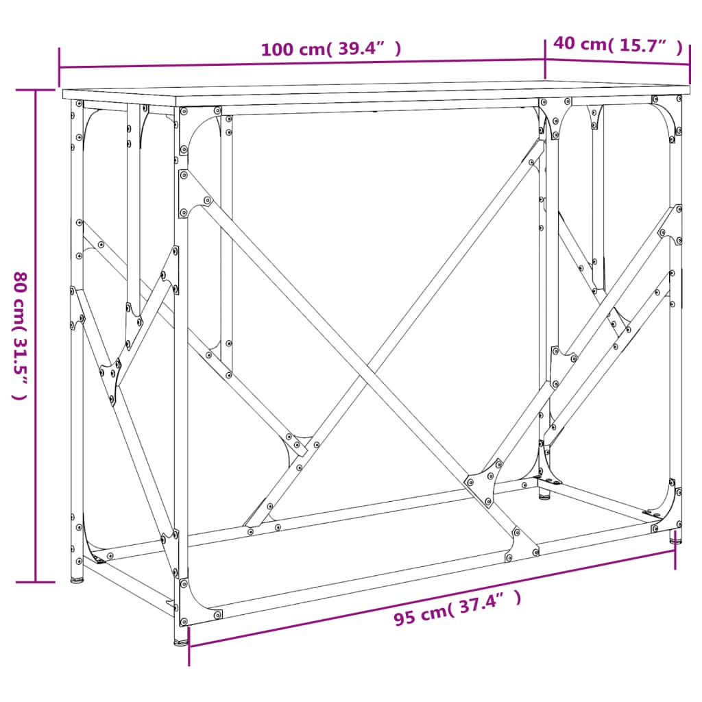 konsolbord 100x40x80 cm konstrueret træ grå sonoma-eg