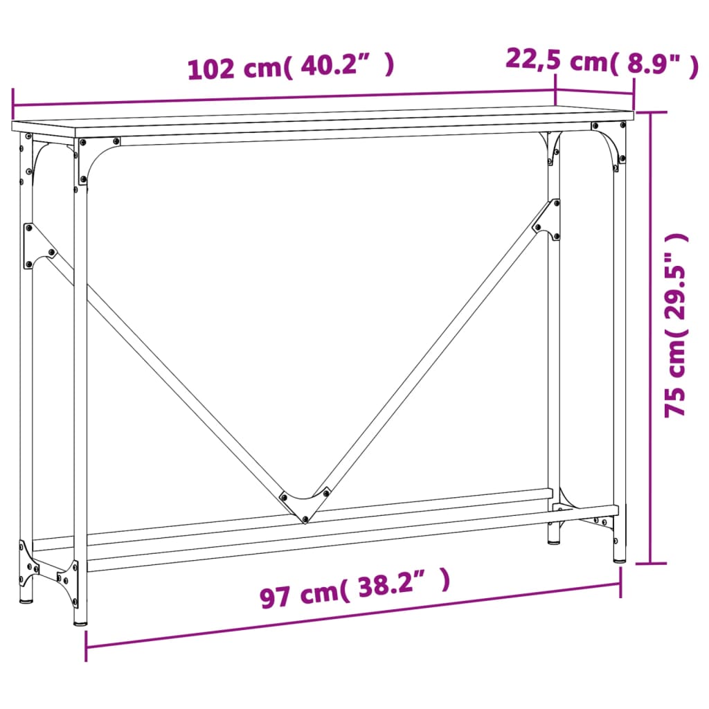 konsolbord 102x22,5x75 cm konstrueret træ grå sonoma-eg
