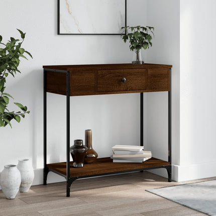 konsolbord 75x34,5x75 cm konstrueret træ brunt egetræ