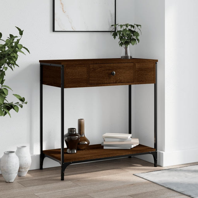 konsolbord 75x34,5x75 cm konstrueret træ brunt egetræ