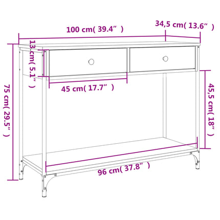 konsolbord 100x34,5x75 cm konstrueret træ grå sonoma-eg