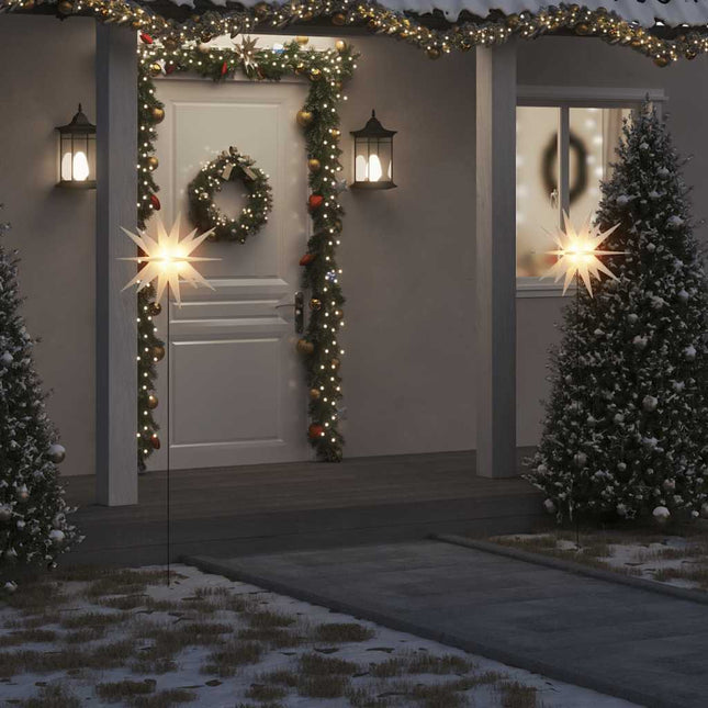 juledekoration med LED-lys og jordspyd foldbar 57 cm hvid
