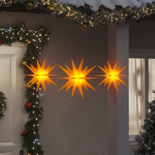 juledekoration med LED-lys 3 stk. foldbar gul