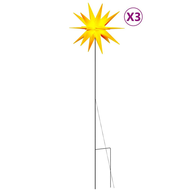 juledekoration med LED-lys og jordspyd 3 stk. 35 cm foldbar gul
