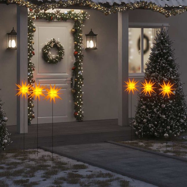 juledekoration med LED-lys og jordspyd 3 stk. 35 cm foldbar gul