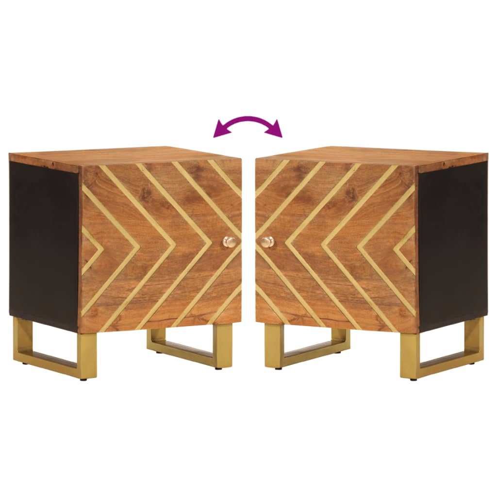 sengebord massivt mangotræ brun og sort