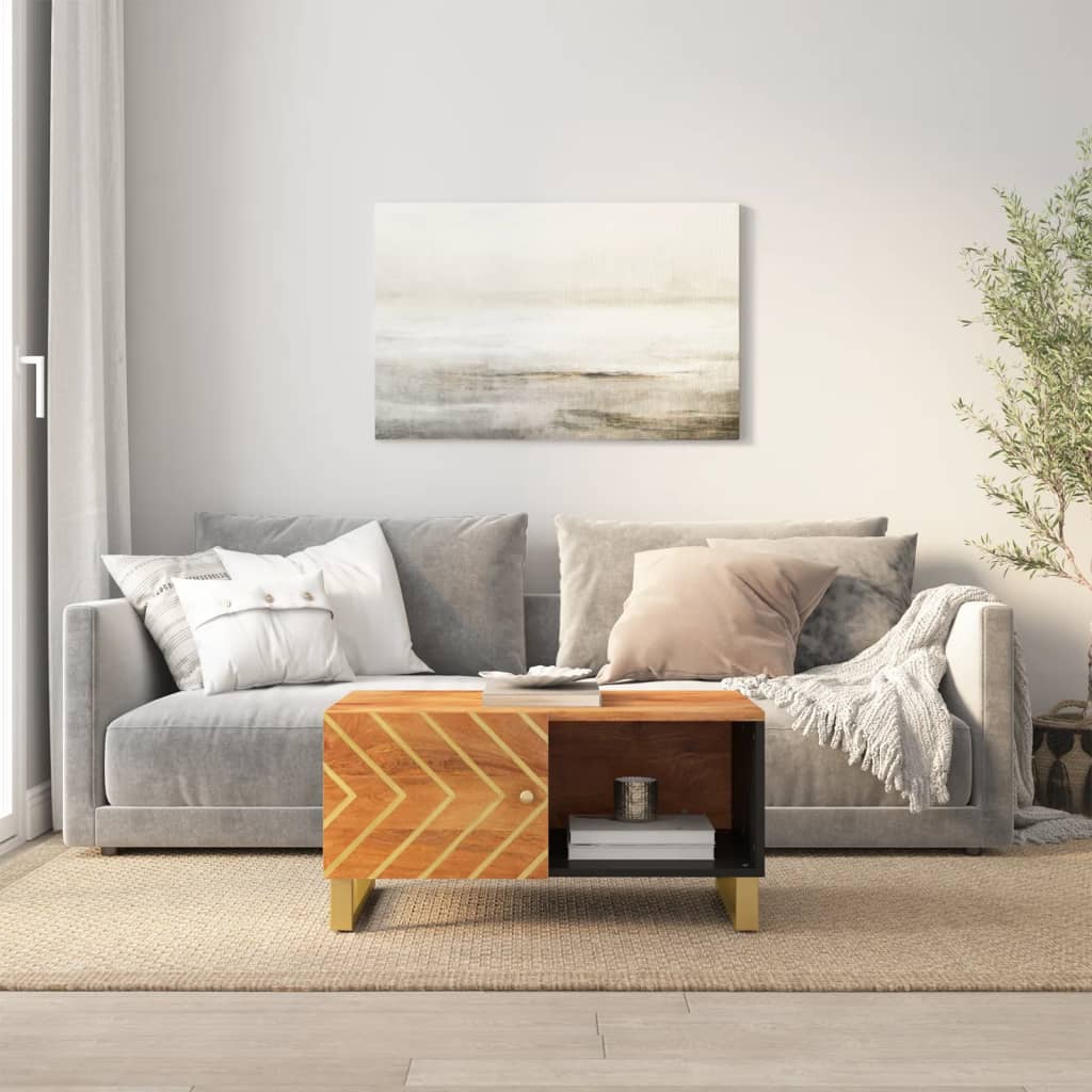 sofabord 80x50x40 cm massivt mangotræ brun og sort