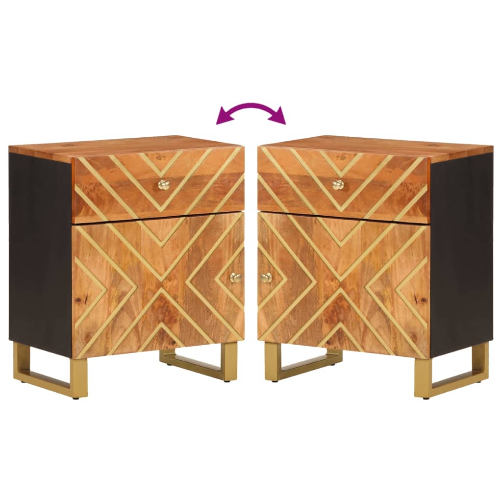 sengebord 50x33x60 cm massivt mangotræ brun og sort