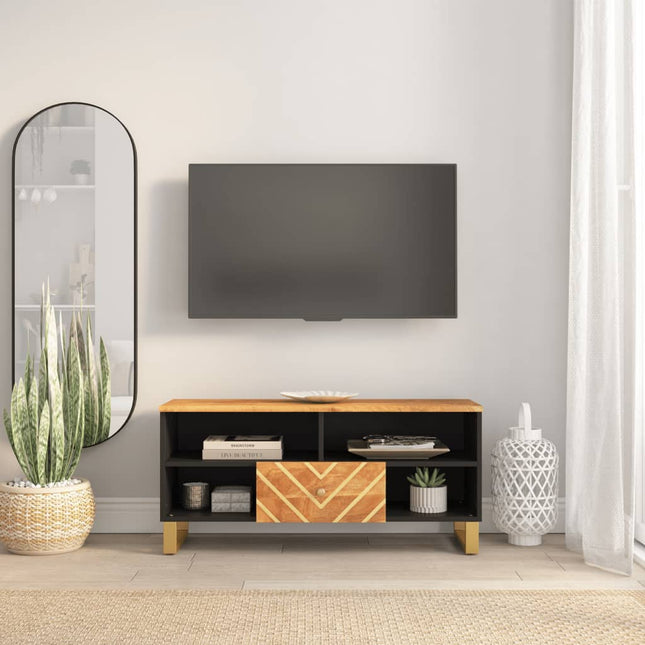 tv-bord 100x33,5x46 cm massivt mangotræ brun og sort