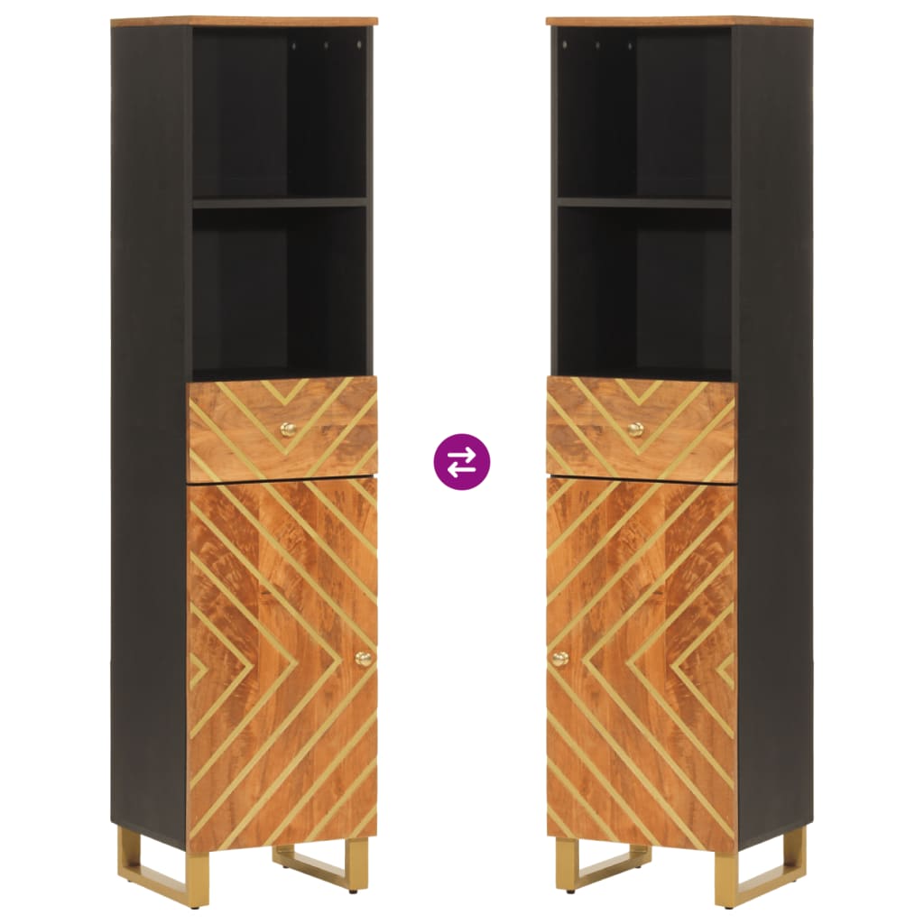 badeværelsesskab 38x33,5x160 cm massivt mangotræ brun og sort