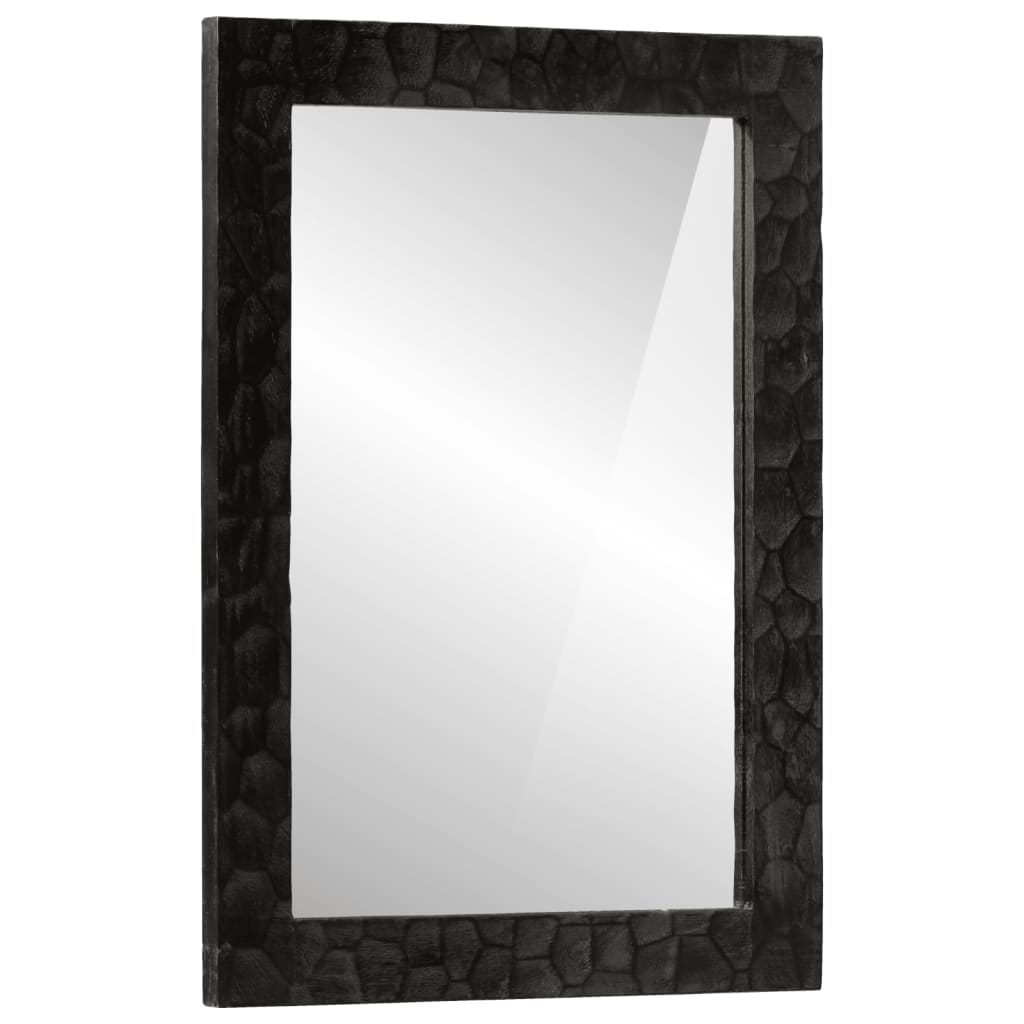 badeværelsesspejl 50x70x2,5 cm massivt mangotræ og glas sort billede
