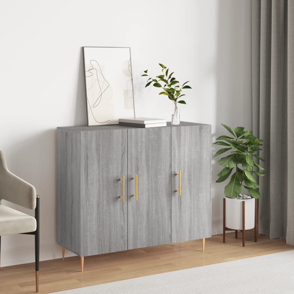 skab 90x34x80 cm konstrueret træ grå sonoma-eg