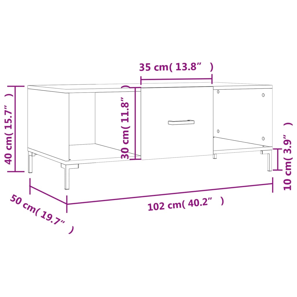 sofabord 102x50x40 cm konstrueret træ sonoma-eg