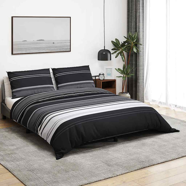 sengetøj 200x200 cm bomuld sort og hvid