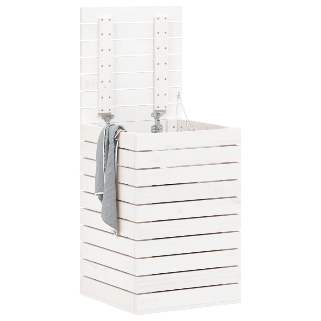 vasketøjskurv 44x44x66 cm massivt fyrretræ hvid