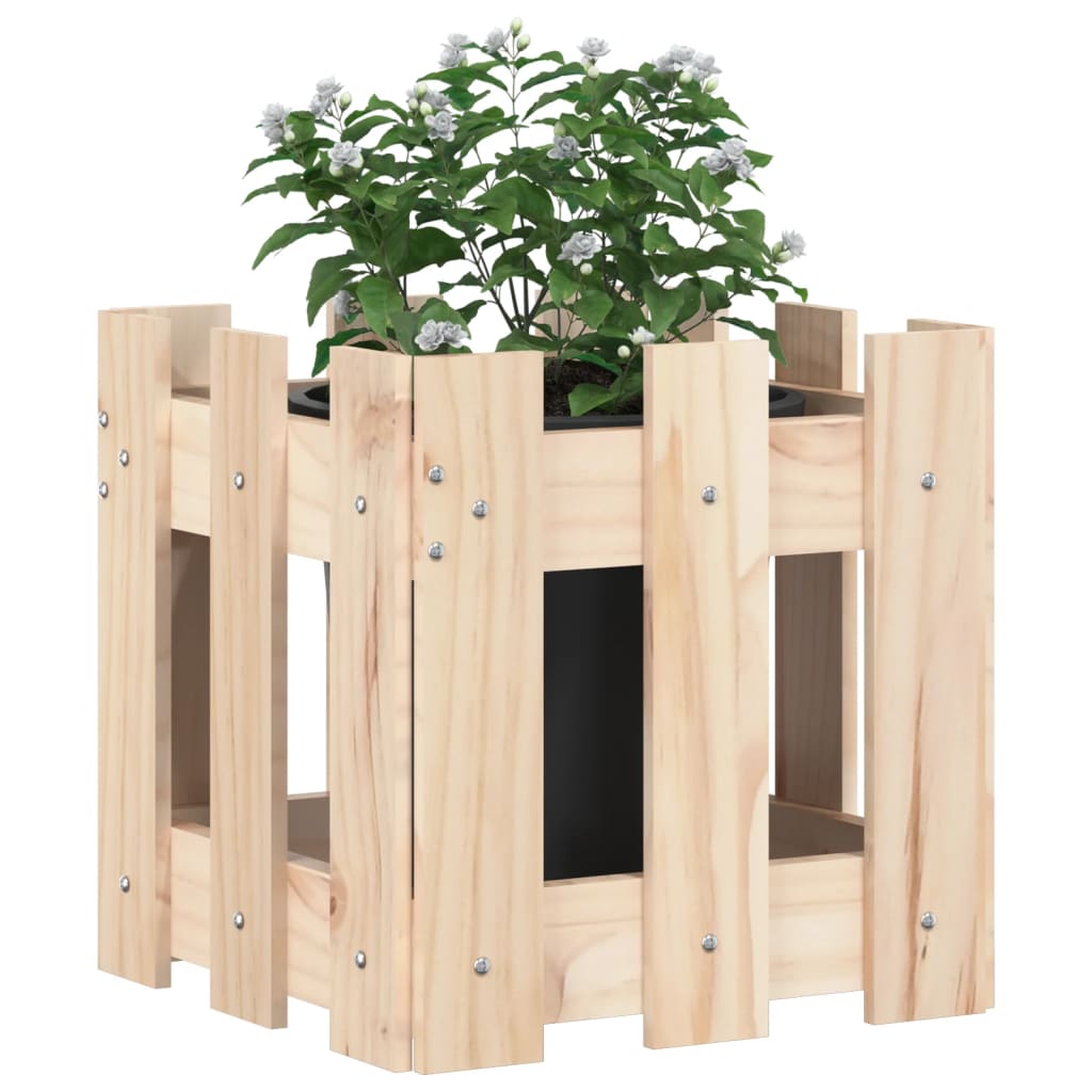 plantekasse med stakitdesign 30x30x30 cm massivt fyrretræ