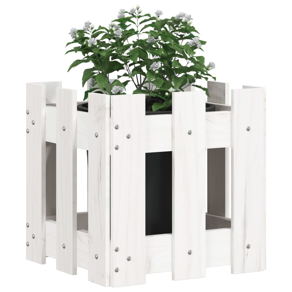 plantekasse med stakitdesign 30x30x30 cm massivt fyrretræ hvid