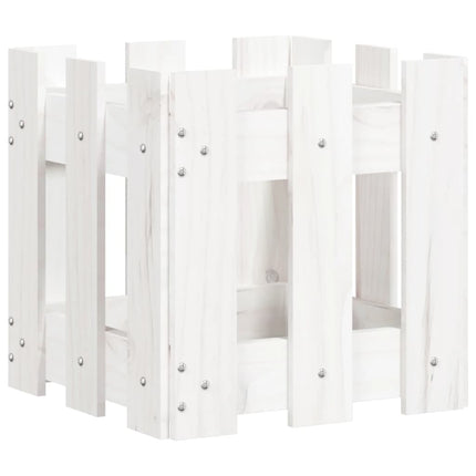 plantekasse med stakitdesign 30x30x30 cm massivt fyrretræ hvid