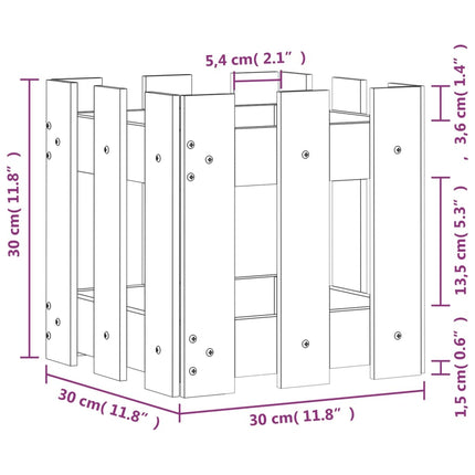 plantekasse med stakitdesign 30x30x30 cm massivt fyrretræ hvid