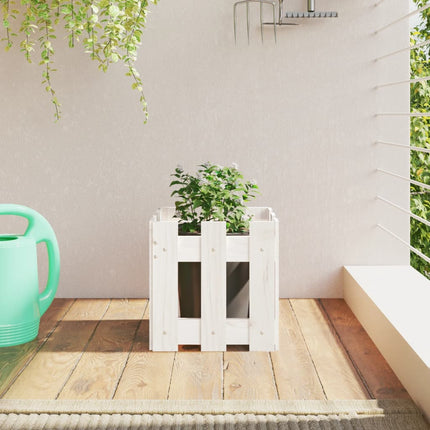 plantekasse med stakitdesign 30x30x30 cm massivt fyrretræ hvid