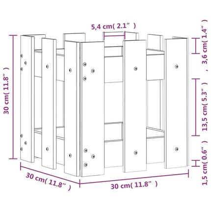 plantekasse med stakitdesign 30x30x30 cm massiv douglasfyr