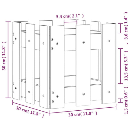 plantekasse med stakitdesign 30x30x30 cm imprægneret fyrretræ