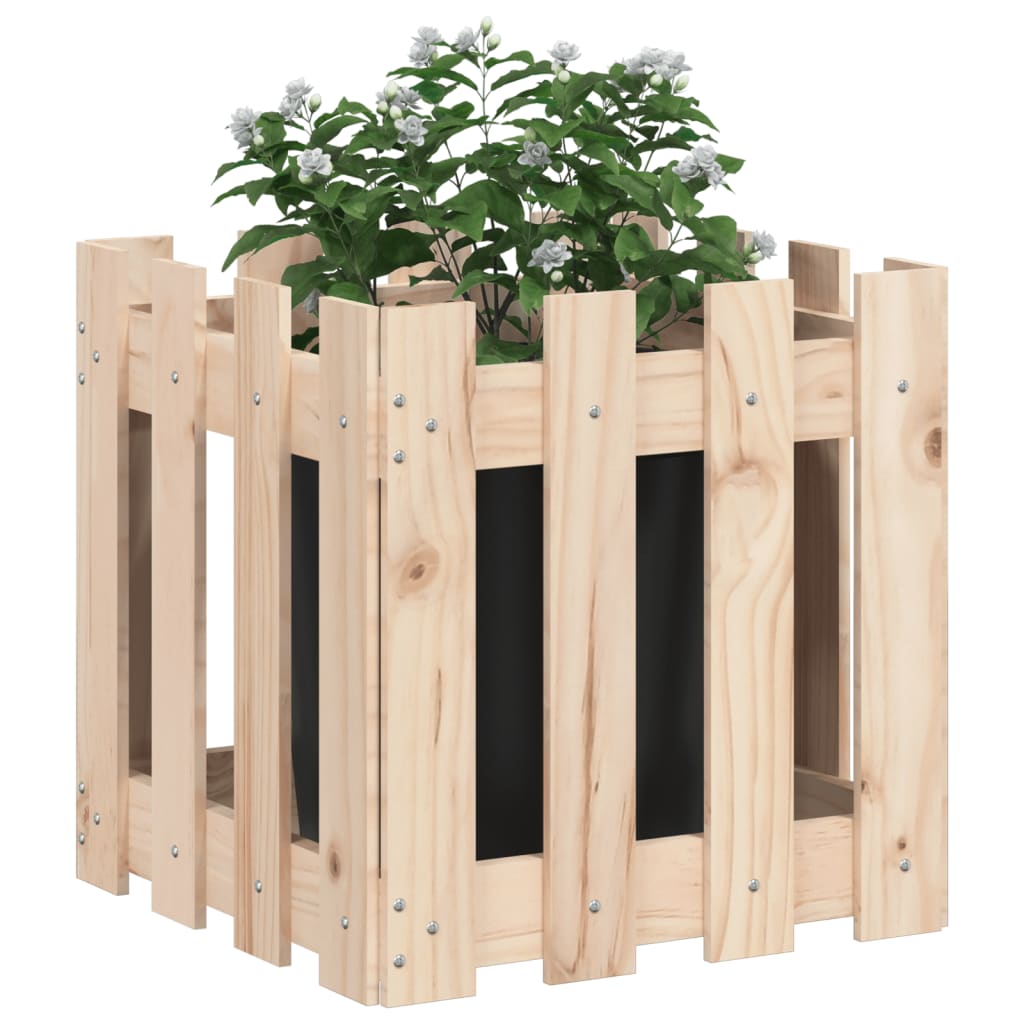 plantekasse med stakitdesign 40x40x40 cm massivt fyrretræ