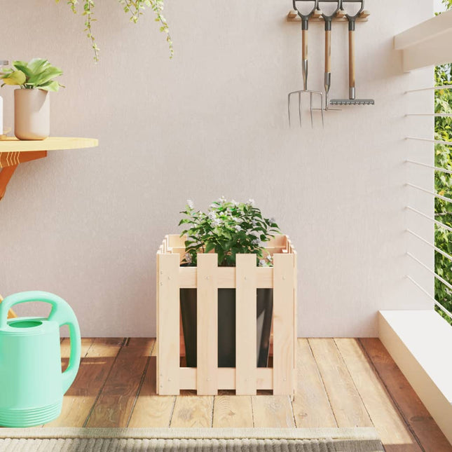 plantekasse med stakitdesign 40x40x40 cm massivt fyrretræ