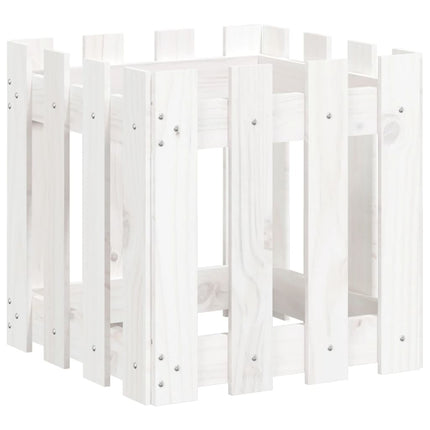 plantekasse med stakitdesign 40x40x40 cm massivt fyrretræ hvid