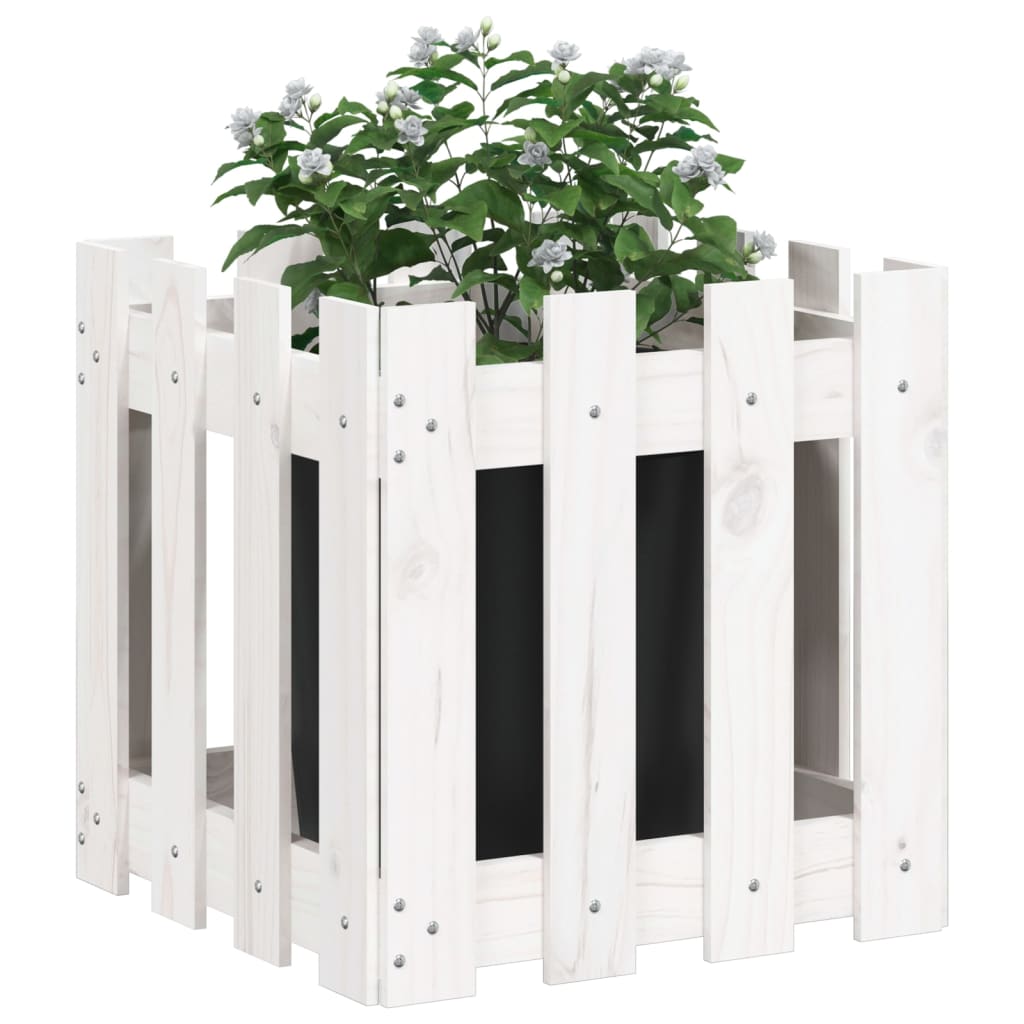 plantekasse med stakitdesign 40x40x40 cm massivt fyrretræ hvid