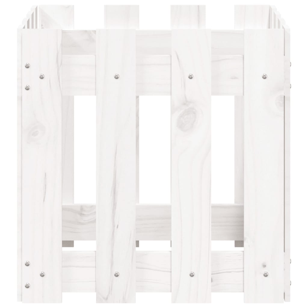 plantekasse med stakitdesign 40x40x40 cm massivt fyrretræ hvid